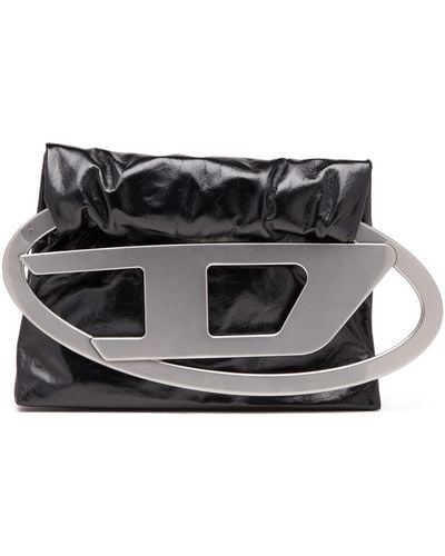 DIESEL Big-d-clutch Bag In Crinkled Leather - Black