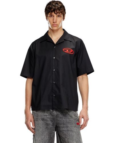 DIESEL Bowling Shirt With Logo Embroidery - Black