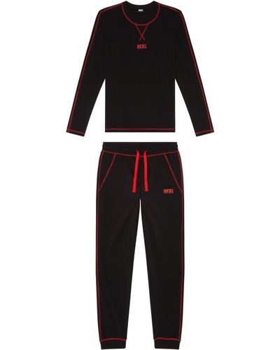 DIESEL Pyjama en coton avec coutures contrastées - Noir
