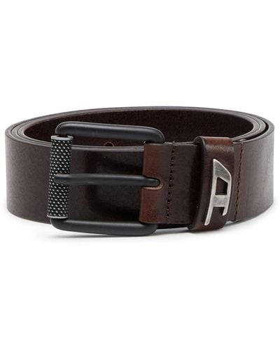 DIESEL Shiny Leather Belt With Logo Loop - Brown
