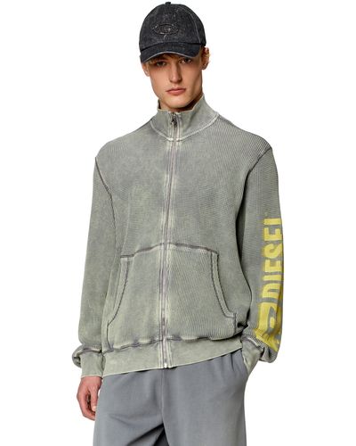DIESEL Sweat-shirt zippé en jersey macro gaufré - Gris