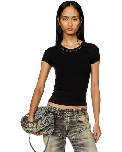 DIESEL Ribbed-jersey Top With Chain Necklace - Black