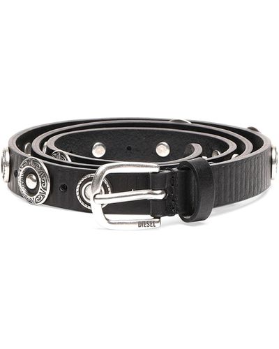 DIESEL Leather Belt With Engraved Studs - Black