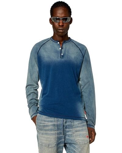 DIESEL Henley-T-Shirt in sonnengebleichter Optik - Blau