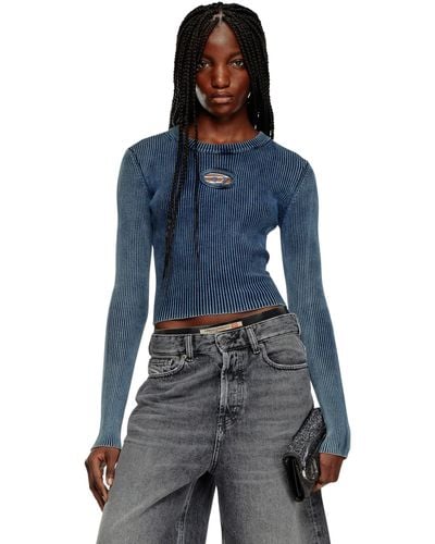 DIESEL Rib-knit Top With Oval D - Blue