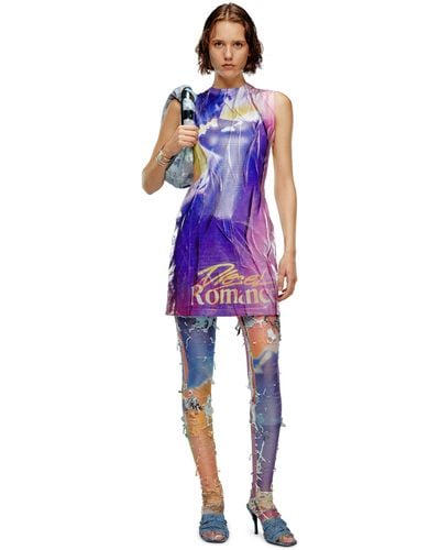 DIESEL Langes Kleid mit Poster-Print - Lila