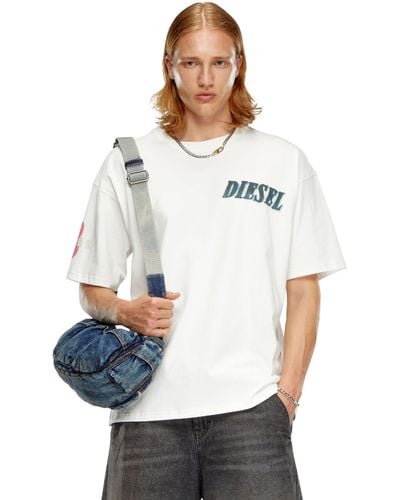 DIESEL T-Shirt mit Logo- und Reifen-Print - Weiß