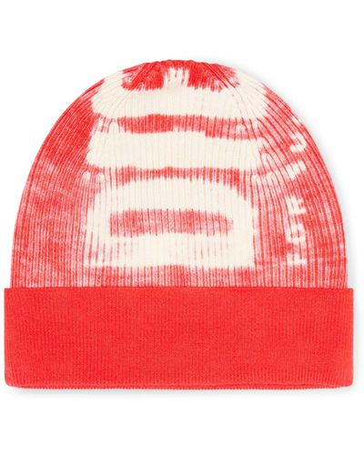 DIESEL Ribbed Beanie With Maxi Logo Print - Red