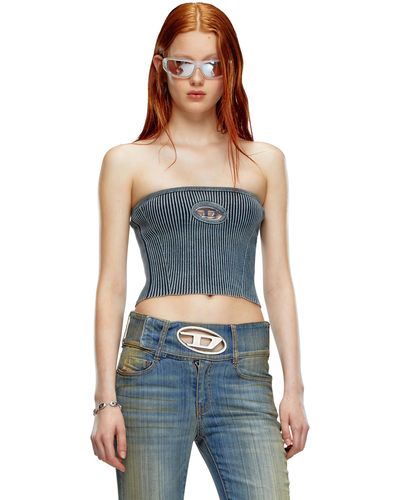 DIESEL Rib-knit Tube Top With Oval D - Blue