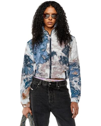 DIESEL Hooded Jacket With Planet Print - Blue