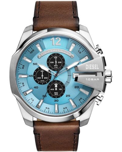 DIESEL Mega Chief Chronograph Brown Leather Watch - Blue