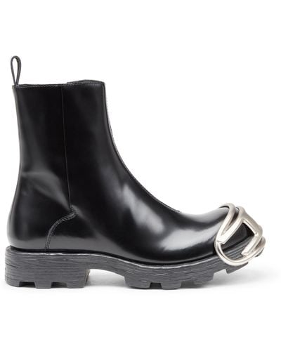 DIESEL D-Hammer-Bottines Chelsea en cuir avec embout Oval D - Noir