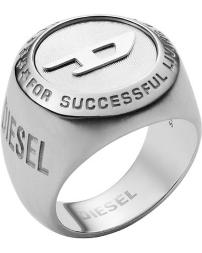 DIESEL Stainless Steel Signet Ring - White