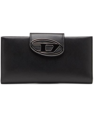 DIESEL Leather Continental Wallet With Logo Plaque - Black