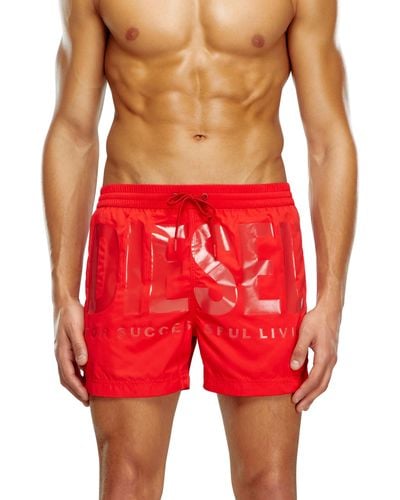 DIESEL Bmbx-ken-37 Denim-print Swim Shorts - Red
