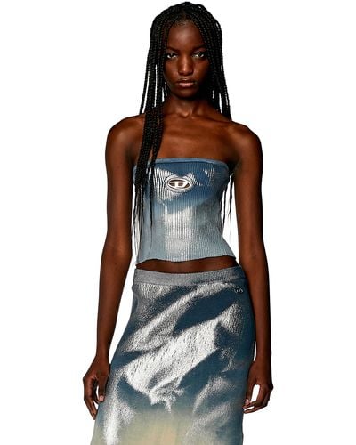 DIESEL Knit Tube Top With Metallic Effects - Blue