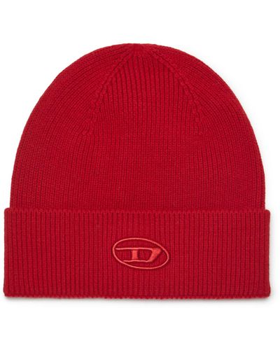 DIESEL Ribbed Beanie With D Embroidery - Red