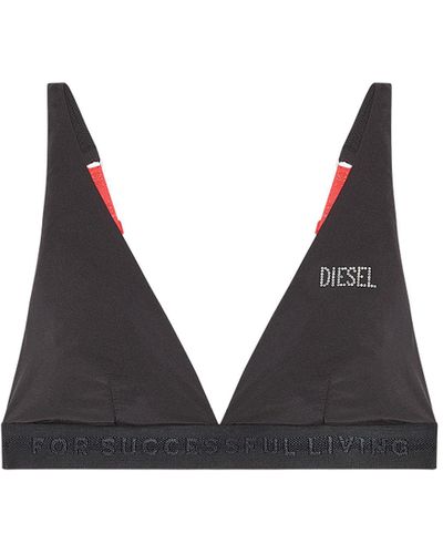 DIESEL Triangle Bralette With Rhinestone Logo - Black