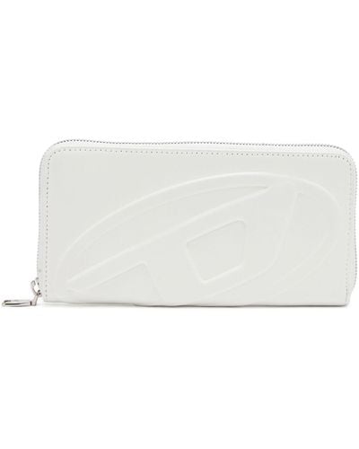 DIESEL Langes Portemonnaie mit Reißverschluss und Logo-Prägung - Weiß