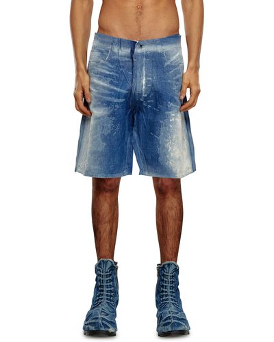 DIESEL Short en denim effet peel-off dévoré - Bleu