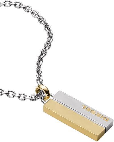 DIESEL Two-tone Stainless Steel Chain-link Pendant Necklace - Metallic