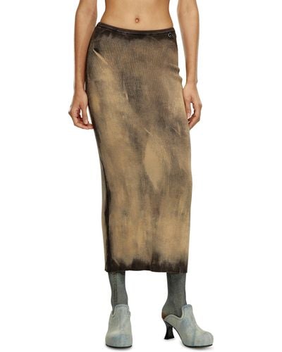 DIESEL Midi Skirt In Treated Ribbed Knit - Natural