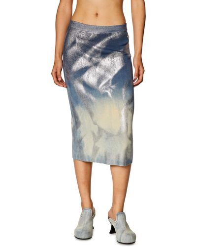 DIESEL Knit Pencil Skirt With Metallic Effects - Blue