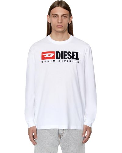 DIESEL T-Shirt mit langen Ärmeln und Fleece-Logo - Weiß