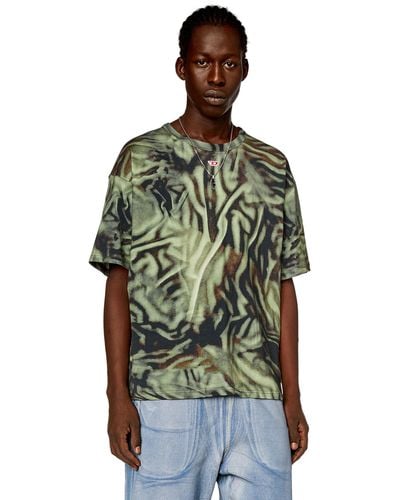 DIESEL T-shirt With Zebra-camo Print - Green