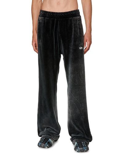 DIESEL Pantalon de survêtement en chenille avec bandes latérales - Noir