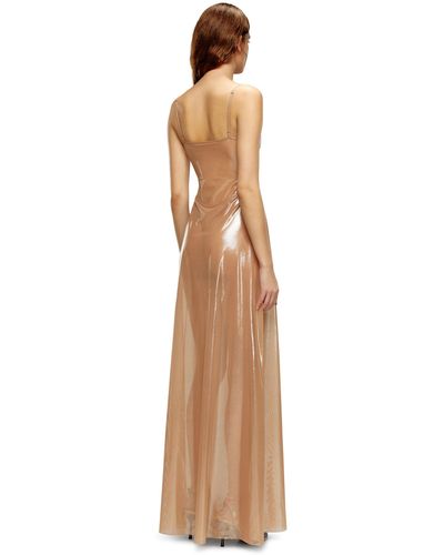 DIESEL Long Slip Dress In Shiny Stretch Tulle - Natural