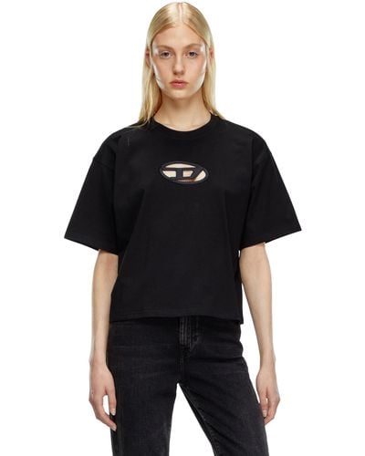 DIESEL Kastiges T-Shirt mit ausgeschnittenem Oval D-Logo - Schwarz