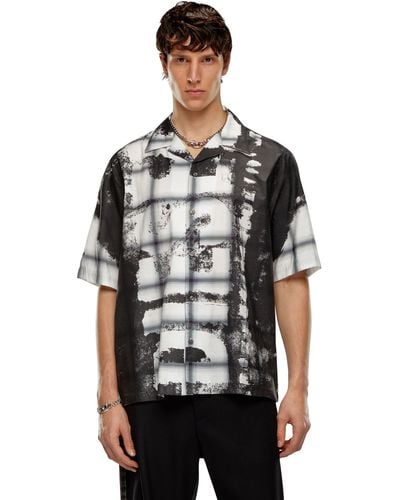 DIESEL Bowling-Shirt mit Check-Muster und verblasstem Logo - Schwarz