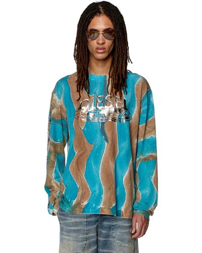 DIESEL Long-sleeve T-shirt With Marble Print - Multicolour