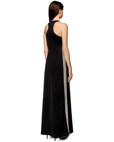 DIESEL Long Dress In Stretch Satin And Jersey - Black