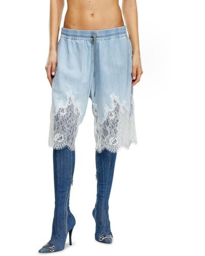 DIESEL Bermuda Shorts In Denim And Lace - Blue