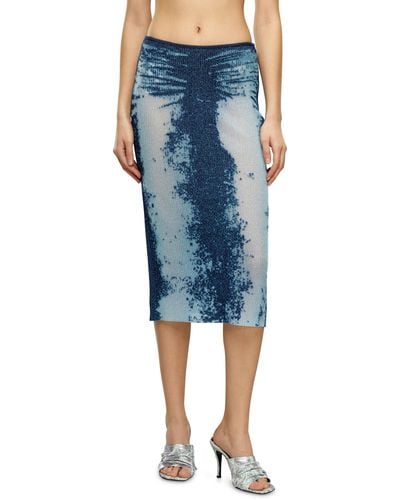 DIESEL Midi Skirt In Devoré Metallic Knit - Blue