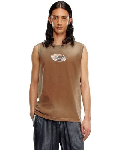 DIESEL Faded Tank Top With Puffy Oval D - Brown