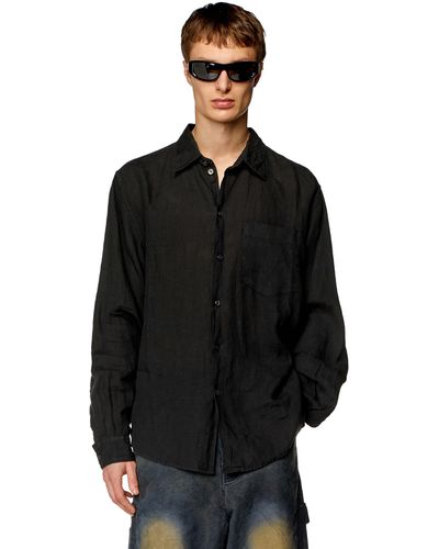 DIESEL Linen Shirt With Logo Collar - Black