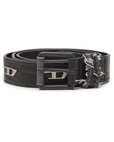 DIESEL Leather Belt With Frayed Denim Loop - White