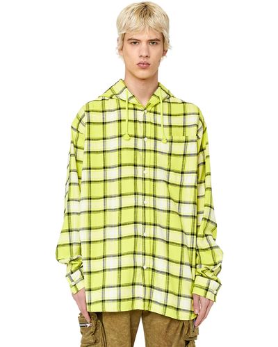 DIESEL Oversized Hooded Shirt In Check Flannel - Yellow