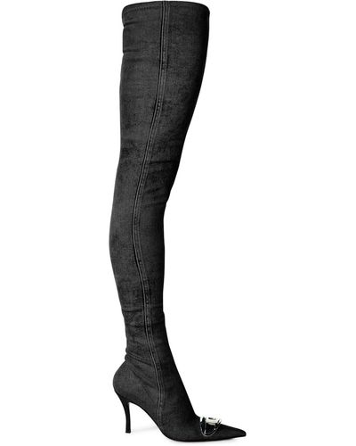 DIESEL D-venus-over-the-knee Boots In Stretch Denim - Black