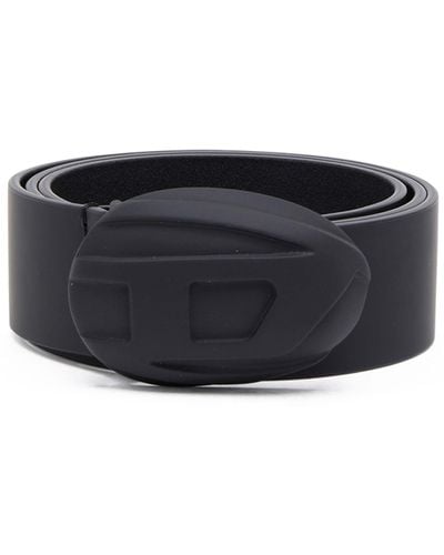 DIESEL Ceinture en cuir avec boucle Oval D rigide - Noir