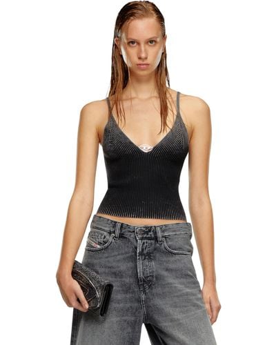 DIESEL Camisole In Faded Ribbed Knit - Black