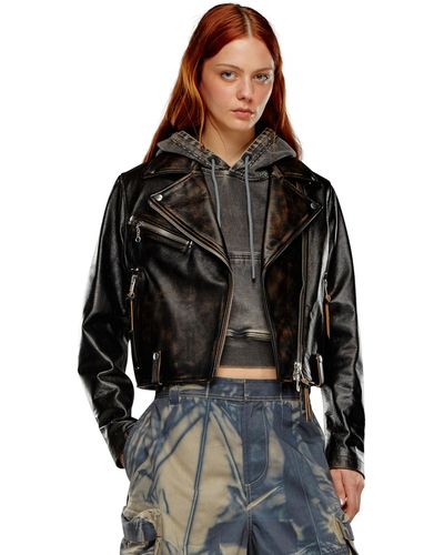 DIESEL Biker Jacket In Treated Leather - Black