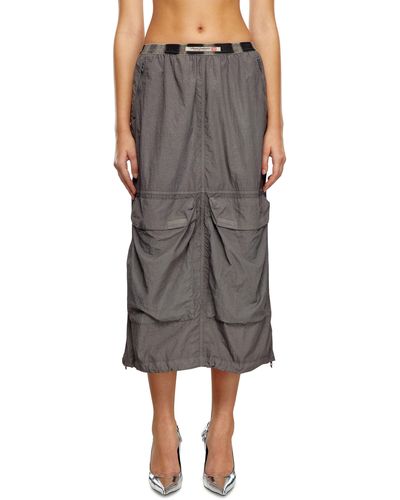 DIESEL Cargo Midi Skirt In Recycled Nylon - Grey