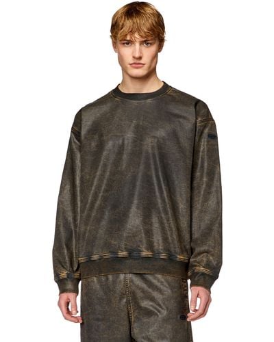 DIESEL Sweatshirt In Marble-coated Track Denim - Multicolour