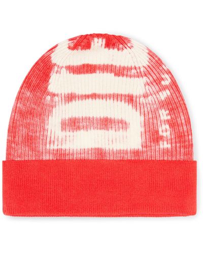 DIESEL Ribbed Beanie With Maxi Logo Print - Red