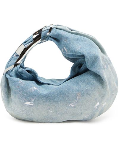 DIESEL Grab-d M-hobo Bag In Reflective Solarised Denim - Blue