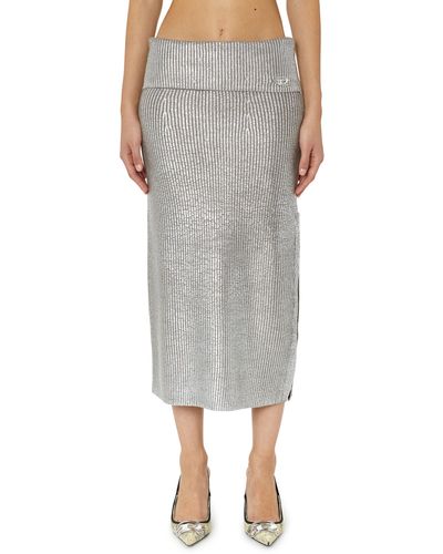 DIESEL Wool Skirt With Foil Print - Gray